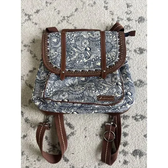 Sakroots Backpack Artist's Circle Blue Floral Embroidered Saddle Bag Purse - Picture 1 of 14